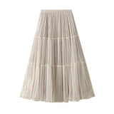Splicing Hundred Fold Mesh Velvet Dress Women Autumn And Winter New High-Rise Thin A-Sword Skirt Mid-Long