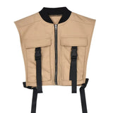 Punk Pockets Buckle Tee Shirt Femme Cropped Jacket Vest Sexy Summer Tops 2022 Women Basic Streetwear Sleeveless Tube
