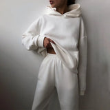 Elegant Solid Sets For Women Warm Hoodie Sweatshirts And Long Pant Fashion Two Piece Sets