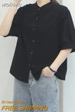 2023 Summer Cotton Shirt Women's Lantern Sleeve Retro White Shirt for Women Short Sleeve Fashion Women Blouses Casual Youth-Outfit
