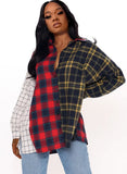 Contrast Color Plaid Print Casual Long Sleeve