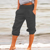 Size Casual Women Capri Pants Casual Pockets Solid Color High Waist Loose 3/4 Trousers Daily Life Woman