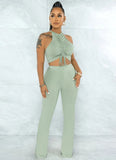 Halter Strings Crop Top and Pants Two Piece