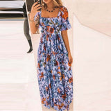 Boho Dress Women Plus Size Summer Fashion Short Sleeve A-Line Dress Floral Printed Long Dress Bohemian Elegant Dress