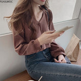 Chic Fashion Korean Design Women Long Sleeve Elegant Office Lady Basic Shirts Single Breasted Button Cute Tops