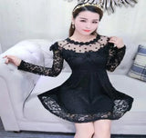 Autumn New Flower Lace Women Dress Slim Long Sleeve Female