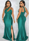 Sexy One Shoulder Sleeveless Solid Silt Evening