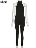 Kliou Solid Halter Jumpsuit Women Sexy Mock Neck Sleeveless Backless Body-Shaping One Piece Jurk High Street Female