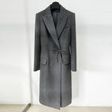 Autumn And Winter New Star Fashion Repair Bow Long Hair Wool Wool Wool Wool Wool Wool Woolen Coat Gray Coat