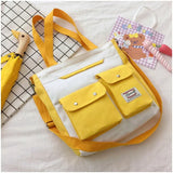 Women's Double Pocket Canvas Bag Fashion Trend Single Shoulder Bag with Lid Zipper Messenger Bag Tote Bag Student Tuition