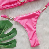 Woherb 2024 New Crystal Diamond Bikini Sexy Stripe Strap Split Swimsuit Vacation Women's