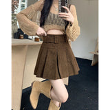 Skirt Women Spring And Autumn Wick Velvet Skirt Brown Large Size Fat Mm High-Waist College Windy Skirt