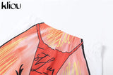 Kliou Gradient Print Foot Pants Women Fashion Medium Waist Body-Shaping Aesthetic Color Match Legging Streetwear Female