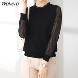 Hollow Out Long Sleeve Sweater 2021 Spring New Ice Silk Sunscreen Jacket Women's Loose Pullover Thin Bottoming Shirt-Outfit