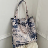 Trendy Canvas Handbags Korean Fashion Printed Shoulder Bags for Women 2021 New Large Capacity Open Graffiti Shopping