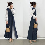 And Autumn New Women's Clothing 20255 Impact Color Splicing Body Showing Slim Swing Long Sleeve A Word Pressure Skirt