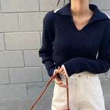 Chic Korean Femme Tops Women Fashion Winter Spring Basic Wear Jumpers Solid Knitted Pullovers Short