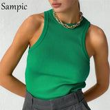 Knitted Summer Ribber Sleevless T Shirt Tops Women Casual Khaki White Crop Tops 2021 Club Short Skinny Tank Tops