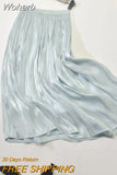 Summer Pleated Skirt High-waisted Smooth Loose Long Midi Skirt Faldas Mujer Saias A-line Solid 12 Colors Skirts QH1995-Outfit
