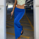 Vintage Bodycon Midi Skirt High Waist Skinny Women Caual Blue Green Pencil Skirts Elegant Lady Fashion Streetwear