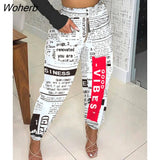 Women Newspaper Print Zipper Design High Waist Pants 2022 Femme Casual Shirring Detail Trousers Lady Outfits Traf-Outfit