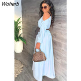 Elegant Off The Shoulder Long Dress Women Fashion Holiday Style Off The Shoulder Lace-up Loose Long Dress Women-Outfit