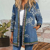 Autumn Winter Fashion Loose Women Folk-custom Print Jacket Coats Casual Retro Long Sleeves Coats Elegant Cardigan