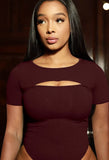 Sexy Keyhole Round Neck Short Sleeve Slim Bodysuit 703-1-Outfit