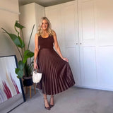 Women's Clothing Simouflide Stew Stew Stew Folding Skirt High Waist-Hanging Long