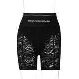 2021 Solid Lace Zip Up Bodycon Leggings Short Pants Summer Women Sexy Streetwear