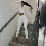 Woherb Satin Turtle Neck Crop Top High Waist Slim Leggings 2 Pcs Matching Sets 2023 Fall Women Fashion Streetwear Tracksuit 1127-1-Outfit