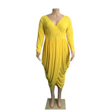 Plus Size V-neck Long SLeeve Ruched Irregular Party