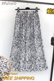 Women Summer Chiffon Floral Print Skirt High Waist A-line Elegant Skirts Beach Many Colors Mid-length Skirt QT1615-Outfit