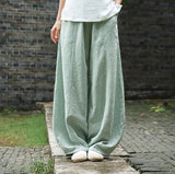 2022 Cotton Linen Style Bloomers Wide Leg Pants Women Vintage Full Length Elegent Pants Solid Elasitic Waist Spring Autumn