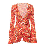 BOOFEENAA Deep V Long Sleeve Floral Jumpsuit Sexy Summer Rompers for Women Vacation Outfits Rave Festival Clothing 1028-0-Outfit