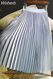 Spring Summer Women Pleated Mid Skirts Elastic Waisted Solid Elegant Skirt 11 Colors Availabled QH1674-Outfit