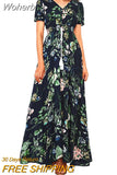 V-Neck Loose Long Print Summer Dress Women Elegant Casual Beach Dress Women Vacation Bohemian Short Sleeve Dresses 19138-Outfit