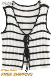 Stripe Knitted Long Pants Sets Women Cropped Vest Elastic Waist Trousers Two Pieces Sets 2023 Summer Female Chic Outfits-Outfit