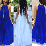 Pleated Summer Women Dress Femme Beach Dresses Off The Shoulder Bohemia Long Sexy Dress Female Vestidos-Outfit
