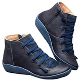 Arch Support Ankle Boots Casual Cross Strappy Side Zipper Winter Short Leather Boots Vintage Punk Flat Shoes Lady 2019