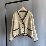 Cardigan Wave Pattern Loose Casual V-neck All-match Korean Style Ulzzang Elegant Female Knitted Harajuku Streetwear