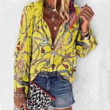 2021 New Fashion Daisy Floral Print Shirts Women V Neck Long Sleeve Button Tops Casual Loose Plus Size