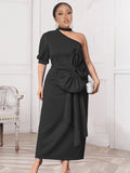 Shoulder Sexy Dresses Big Size 4XL Short Sleeve Midi Length Bodycon Women Eveing Birthday Party Robes with Bowtie 2022