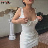 Sexy Tank White Dress Sleeveless Slim Ruched Summer Office Lady Mini Dress Elegant Party Casual Skinny Black Dress