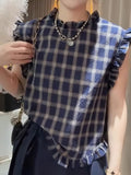 Thin Shirt In The Lattice Wood Ear 2025 Summer Large-Size Hong Kong Version Of The Unique Retro Thin