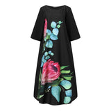 Autumn O Neck 3/4 Sleeve Floral Maxi Dress Women Bohemian Printed Sundress Casual Holiday Beach Long Vestidos Kaftan