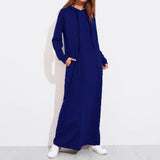 2022 Autumn Winter Women Maxi Dress Vintage Hoodies Casual Solid Long Sleeve Pockets Hooded Party Dress Long Vestido