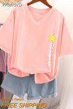 Oversized T Shirts 100% Cotton Plus Size T Shirt Summer Top Tees Letter Printed V Neck L-6XL Short Sleeve Tshirt Women-Outfit