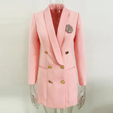 Star New Coat Dress Fashion Double-Dbutled Buckle Of The Verted-Faced Green Fruit Collar Long-Term Suit