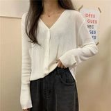 Woherb Thin V-Neck Long-Sleeved Sweater Coat Female Autumn 2024 New Korean Version Of Net Celebrity Large Size Bottom Shirt Tide-Outfit